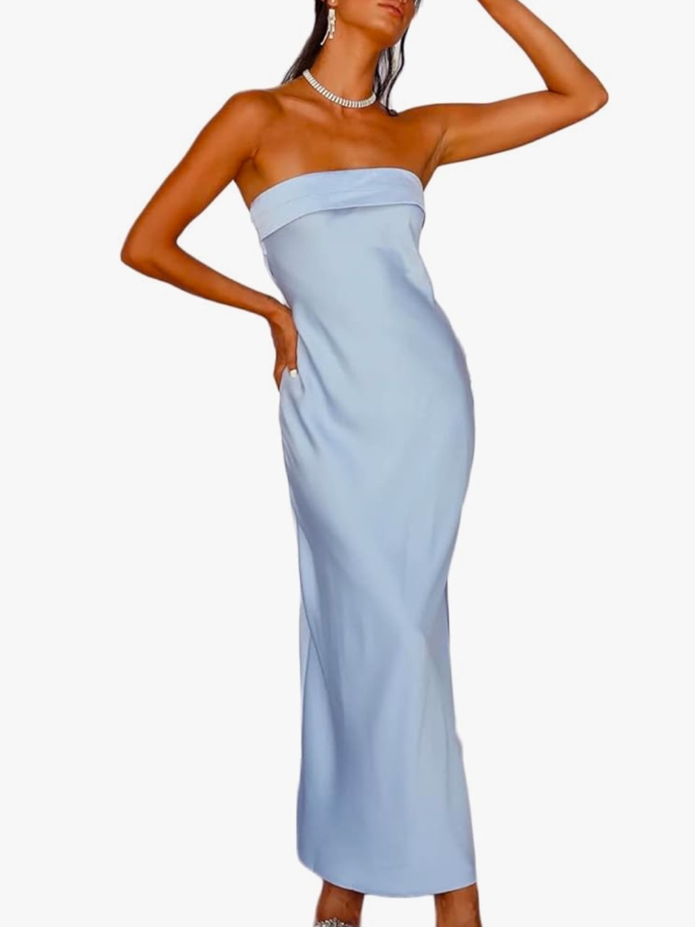 NWT Realtix Satin Silky Backless Tube Top Maxi Dress